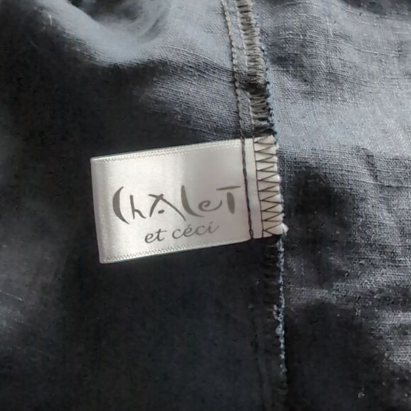 Chalet Et Ceci Black 💯 Linen Top W Pocket Large - Picture 3 of 9